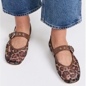 NIB Reformation Bethany Mary Jane Ballet Flats | Leopard Mesh | Size 6